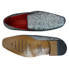 Rossellini Eastend Mens Shiny Silver Slip On Glitter Shoes Party Smart Patent Leather - Silver-TruClothing