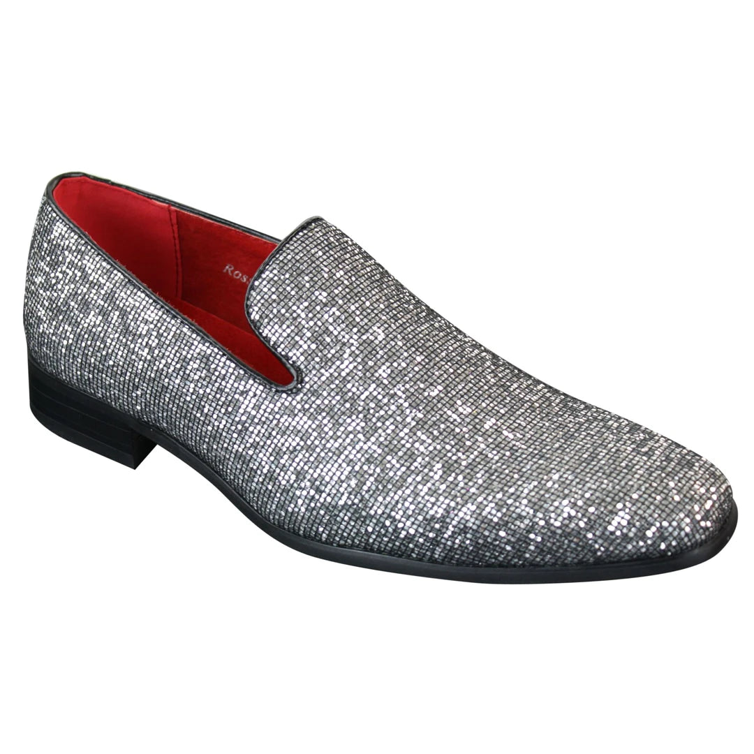Rossellini Eastend Mens Shiny Silver Slip On Glitter Shoes Party Smart Patent Leather - Silver-TruClothing