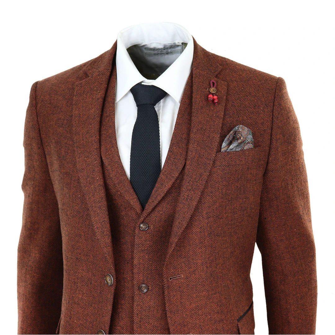 Rust Herringbone Tweed 3 Piece Suit-TruClothing