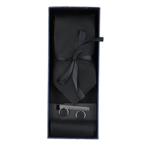 Satin Silk Textured Tie Gift Set Pocket Square Cuff Links Tie Matt Satin-TruClothing