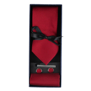 Satin Silk Textured Tie Gift Set Pocket Square Cuff Links Tie Matt Satin-TruClothing