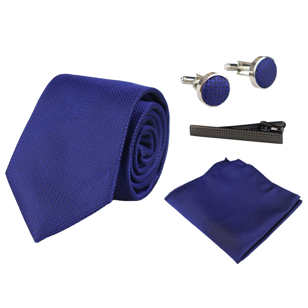 Satin Silk Textured Tie Gift Set Pocket Square Cuff Links Tie Matt Satin-TruClothing