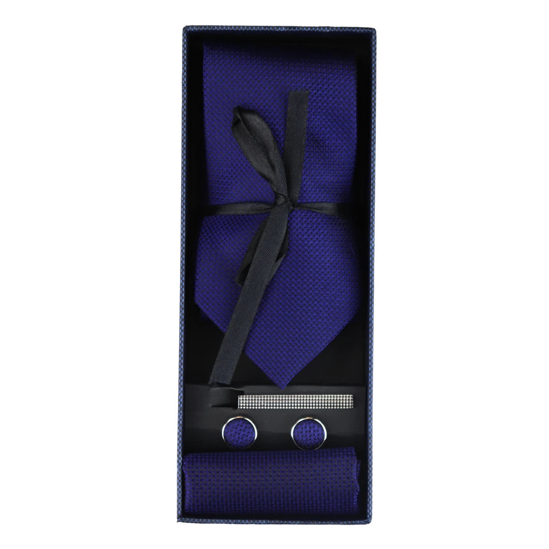 Satin Silk Textured Tie Gift Set Pocket Square Cuff Links Tie Matt Satin-TruClothing