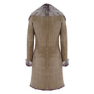 Taupe 3/4 Length Ladies Suede Real Toscana Sheepskin Coat Tailored Fit-TruClothing