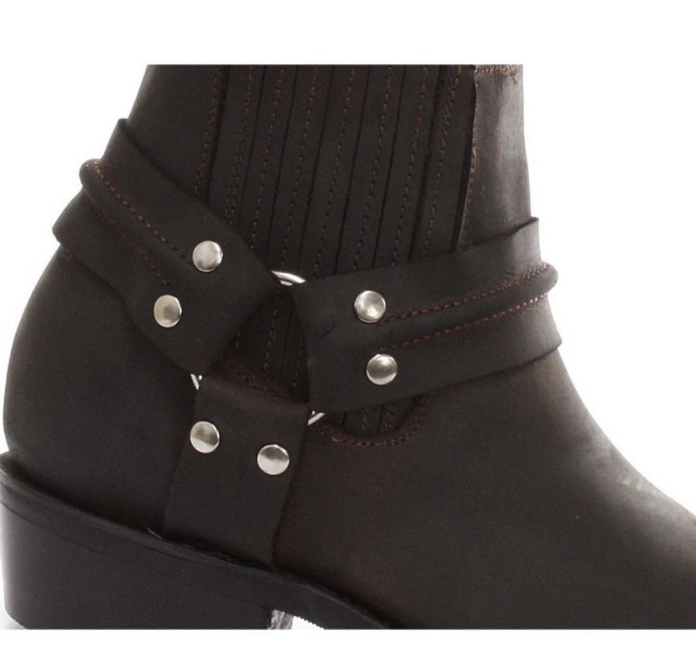 Unisex Real Leather Biker Ankle Boots Rock Punk Grinders Buckle Cowboy Riding-TruClothing