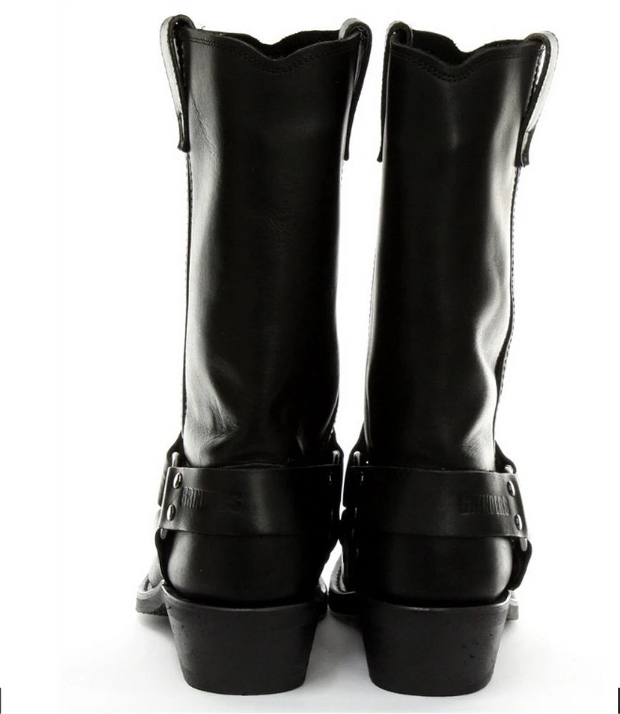 Unisex Leather Biker Boots Rock Punk Grinders Buckle Cowboy TruClothing