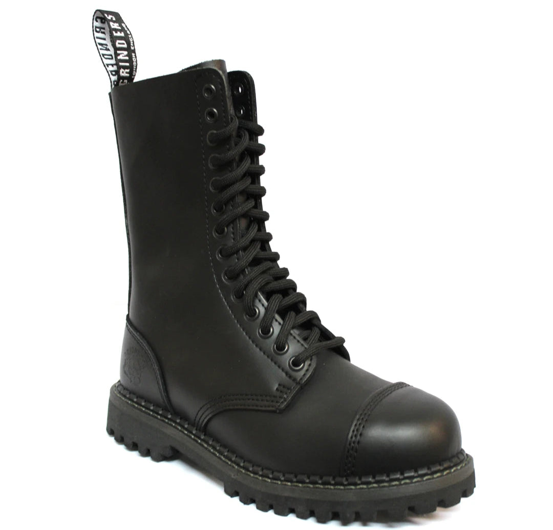 Unisex Real Leather Military Boots Black Ginders Herald Punk Rock Safety Steel Toe-TruClothing