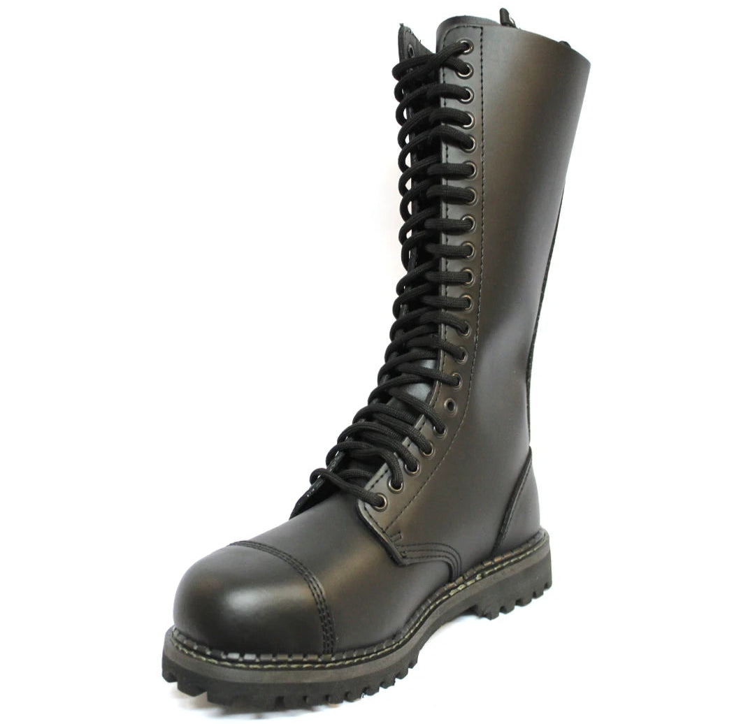 Unisex Real Leather Military Boots Black Ginders King Punk Rock Safety Steel Toe-TruClothing