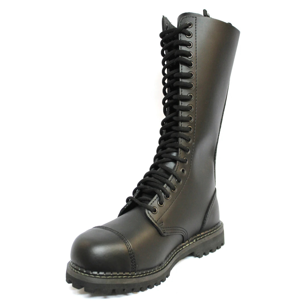 Unisex Real Leather Military Boots Black Ginders King Punk Rock Safety Steel Toe-TruClothing