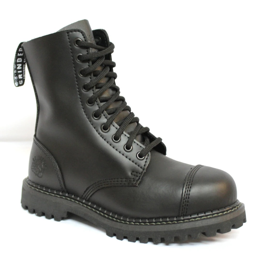 Unisex Real Leather Military Boots Black Ginders Stag Punk Rock Safety Steel Toe Black UK 3