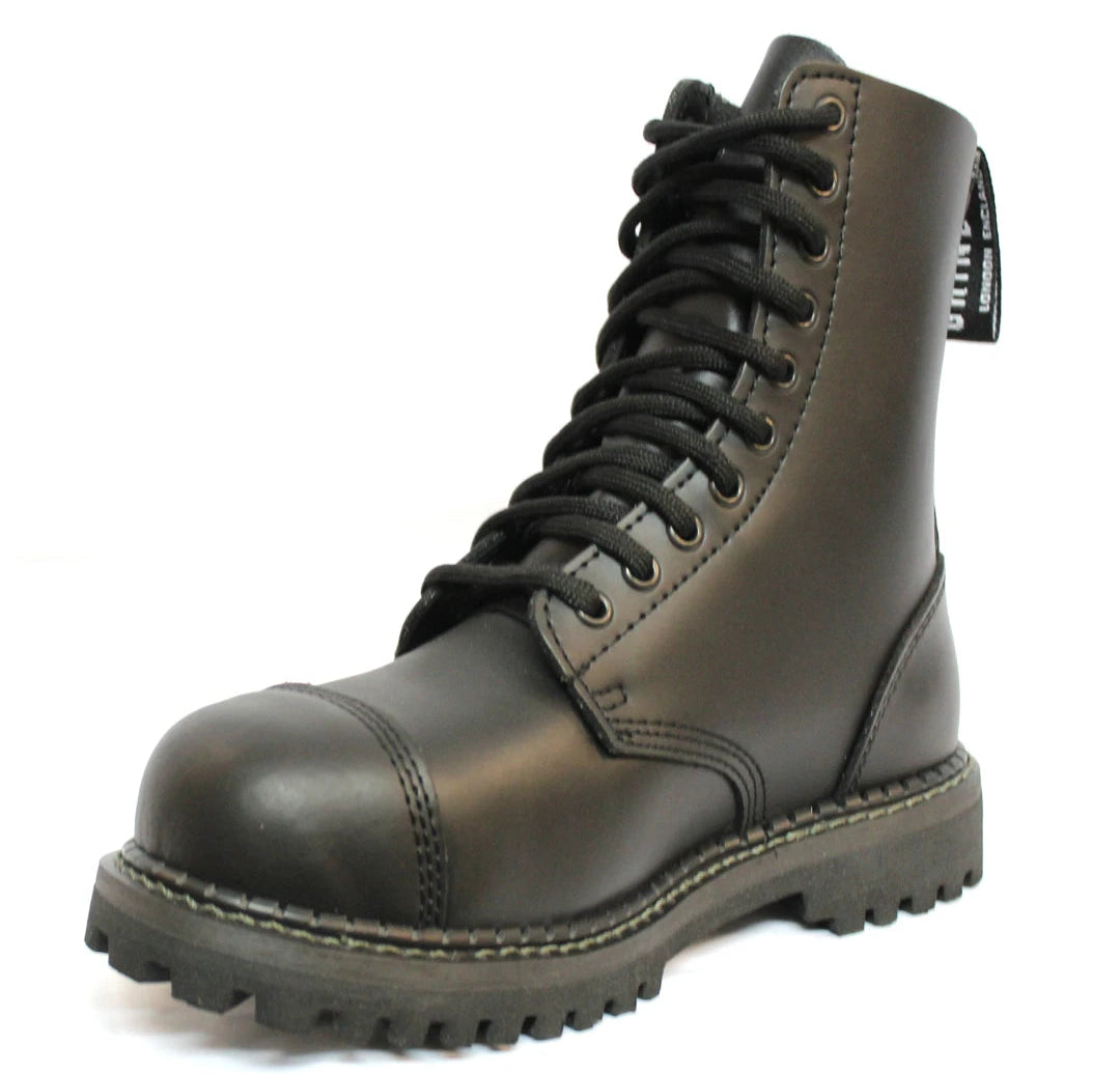 Unisex Real Leather Military Boots Black Ginders Stag Punk Rock Safety Steel Toe-TruClothing