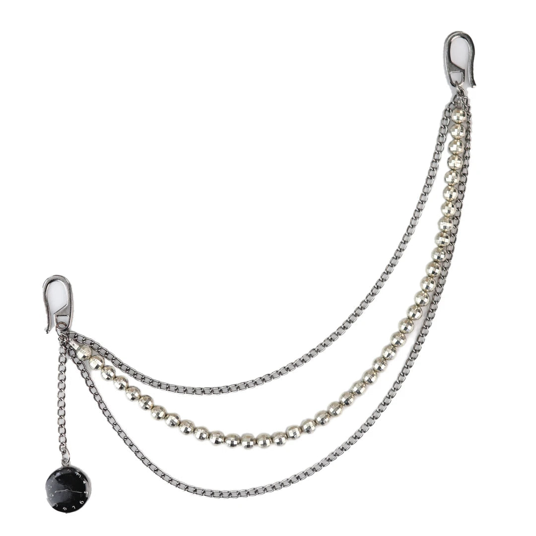 Waistcoat Pocket Chain Silver Clock Pendant Silver Bead Pocket Hook Vintage-TruClothing