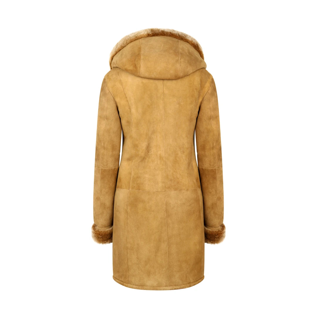 Women s Sheepskin Long Hooded Jacket With Fur Infinity TruClothing