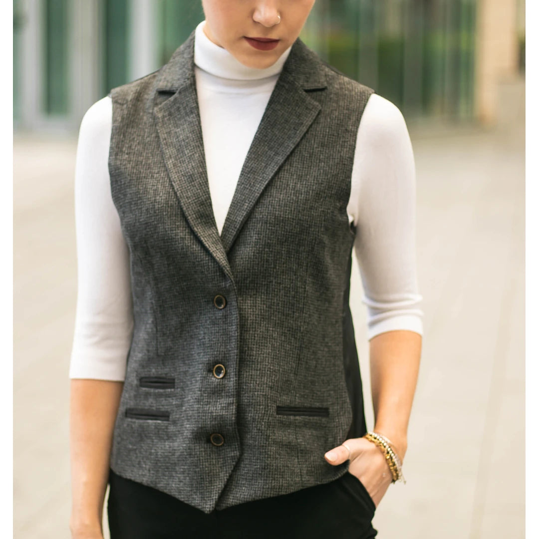 Women Grey Tweed Herringbone Trousers 1920's Peaky Tailored Fit Vintage Retro-TruClothing