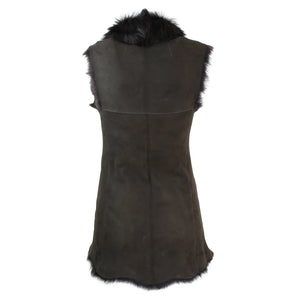 Women's Spanish Toscana Shearling Sheepskin Brown Leather Waistcoat-TruClothing