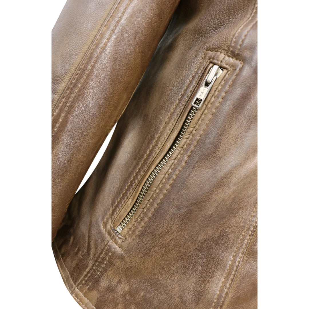 Womens Brown-Wash Hidden Zip Jacket-TruClothing