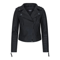 Womens Cross Zip Biker Leather Jacket Brando Matt Black Motorbike Slim Fit Vintage Retro-TruClothing