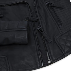Womens Cross Zip Biker Leather Jacket Matt Black Stitch Design Slim Fit Vintage Retro-TruClothing