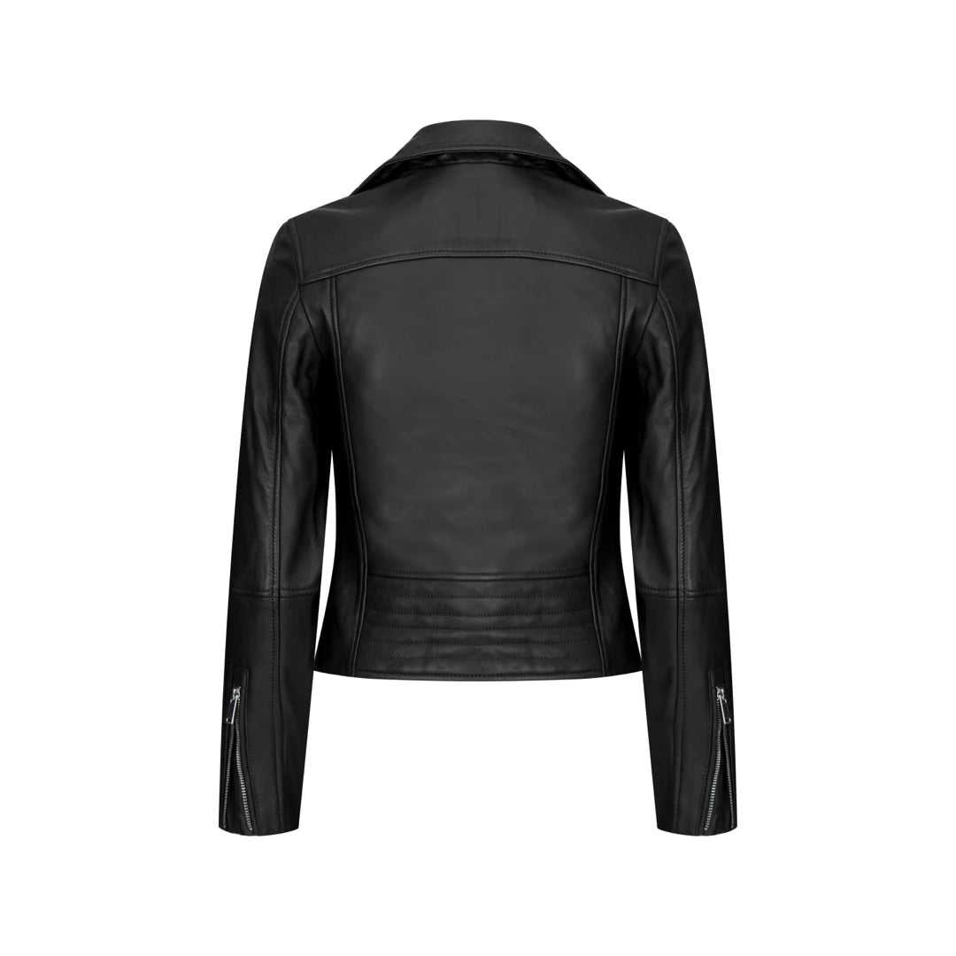Women's Cross Zip Biker Leather Jacket Red Black | Infinity – TruClothing