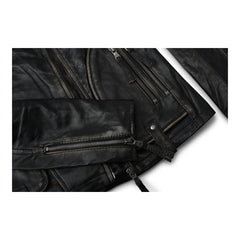 Womens Cross-Zip Rub-Off Black Leather Jacket-TruClothing