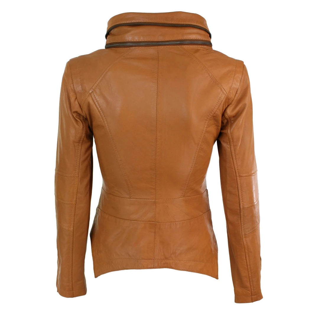 Womens Ladies Girls Soft Black Real Leather Racing Biker Style Jacket-TruClothing