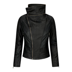 Womens Ladies Girls Soft Black Real Leather Racing Biker Style Jacket-TruClothing