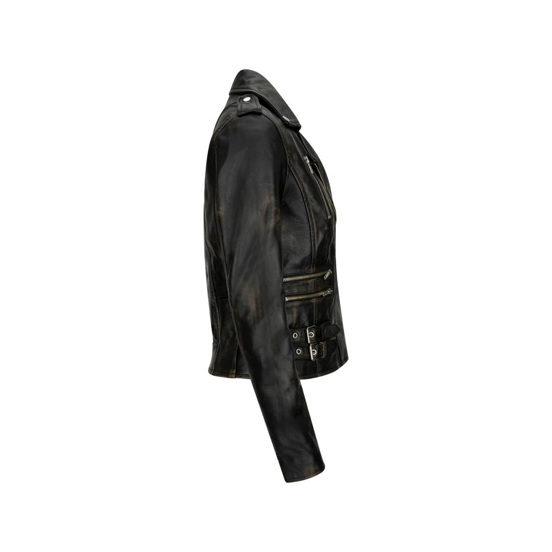 Womens Ladies Real Leather Jacket Racing Style Biker Short Zipped Vintage-TruClothing