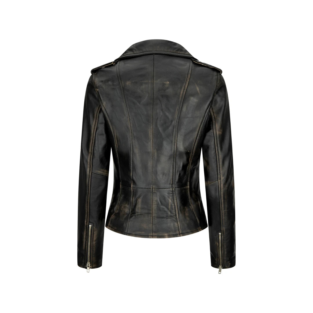 Ladies short black leather 2025 jacket