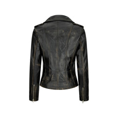Womens Ladies Real Leather Jacket Racing Style Biker Short Zipped Vintage-TruClothing