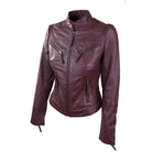 Womens Leather Biker Jacket - Burgundy-TruClothing