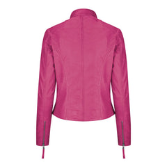 Womens Leather Biker Jacket - Pink-TruClothing