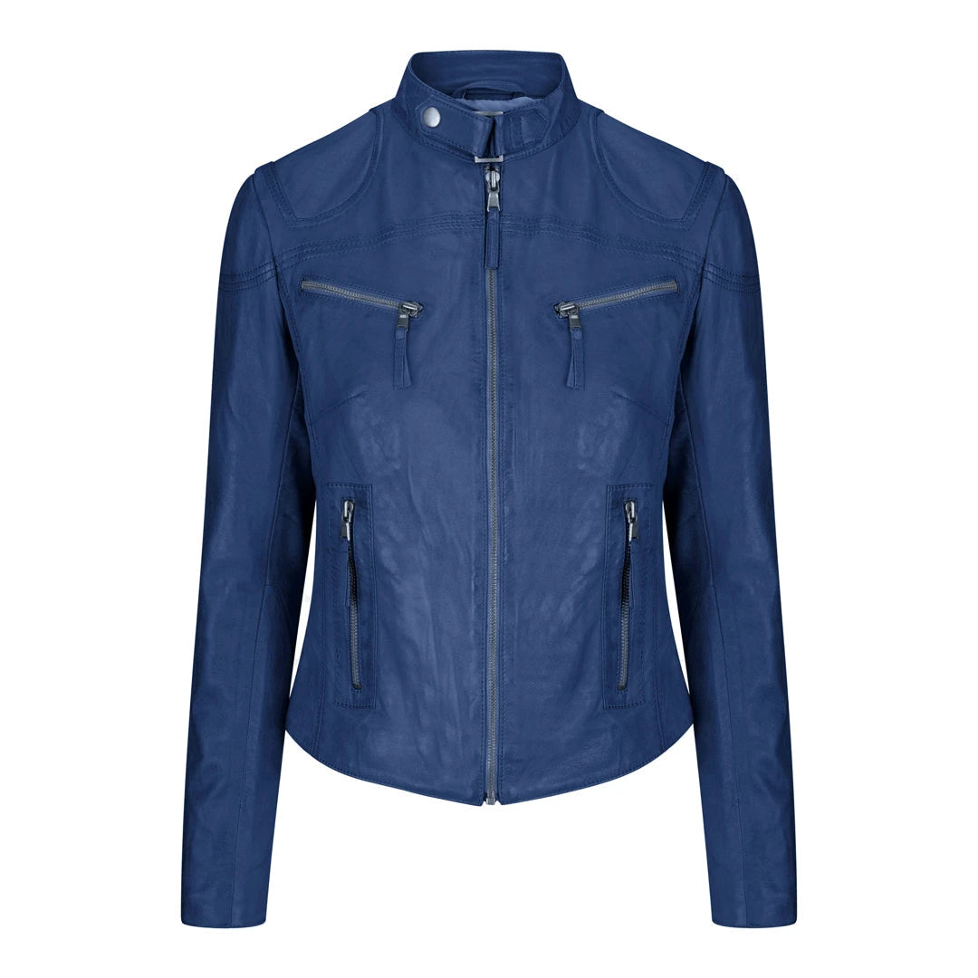 Womens Leather Biker Jacket - Royal Blue-TruClothing
