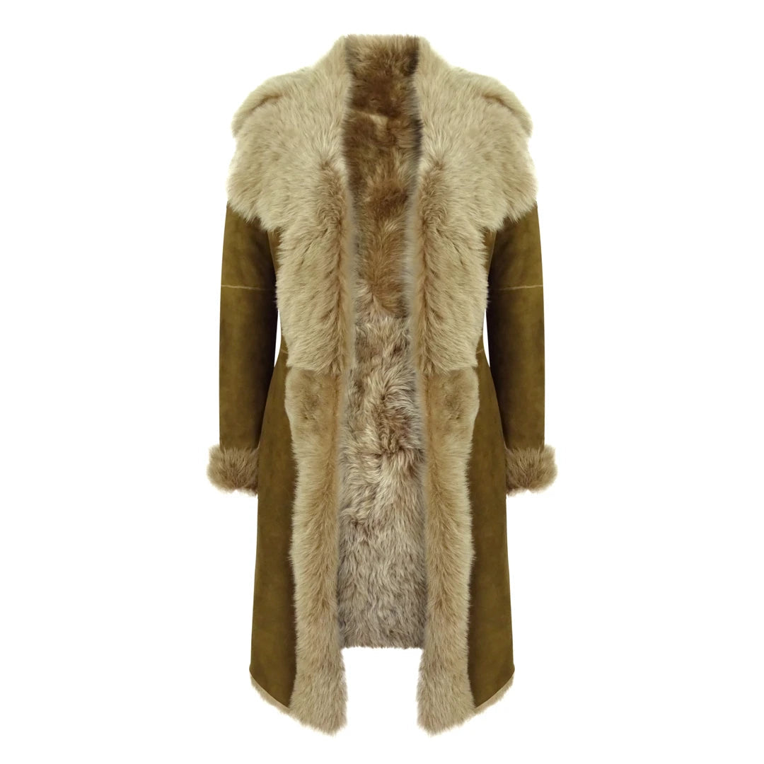 Womens Luxury Toscana 3/4 Coat Real Sheepskin Beaver Shearling Suede Jacket-TruClothing