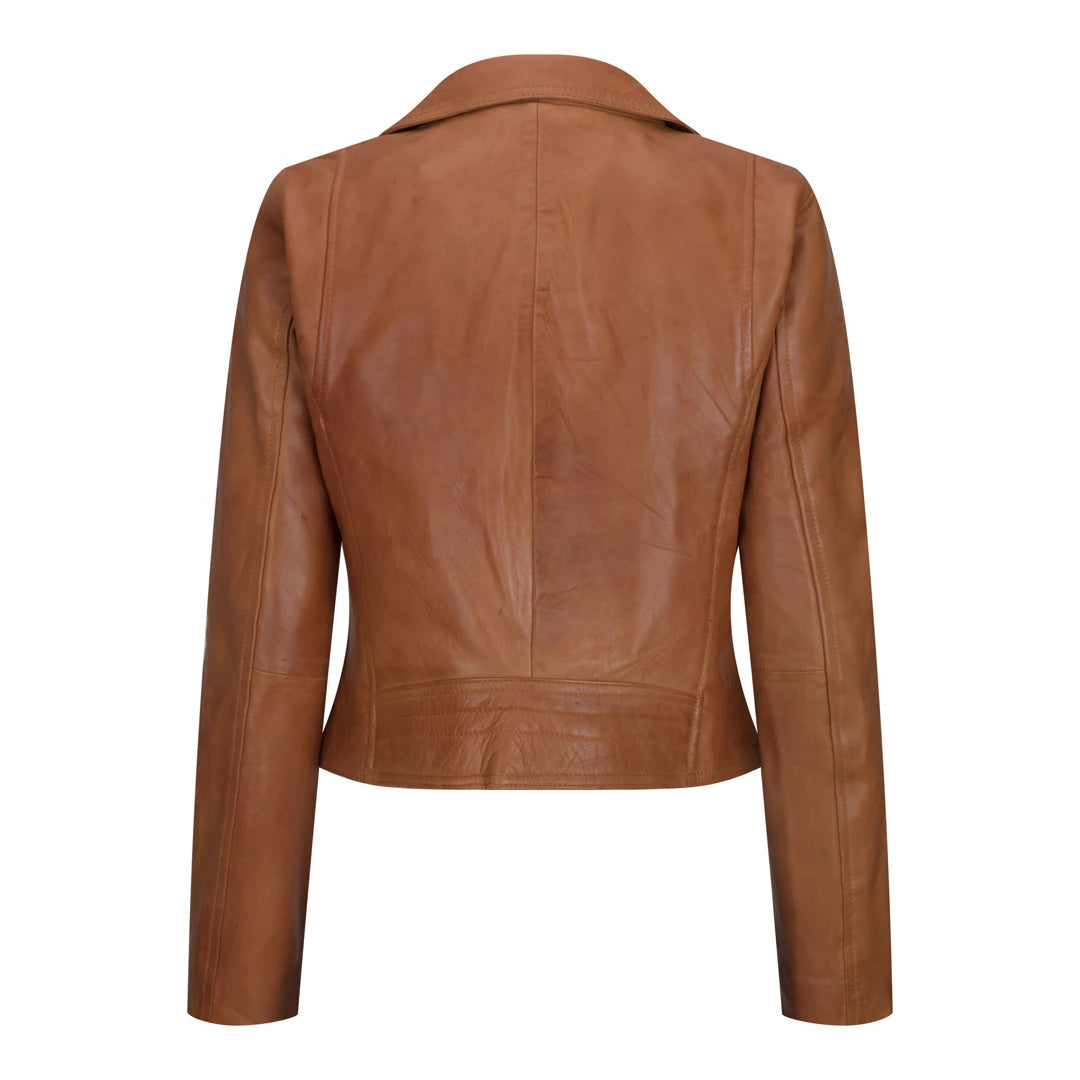 Real Leather Men's Cross-Zip Biker Jacket, Fleece Lined-Tan: Buy