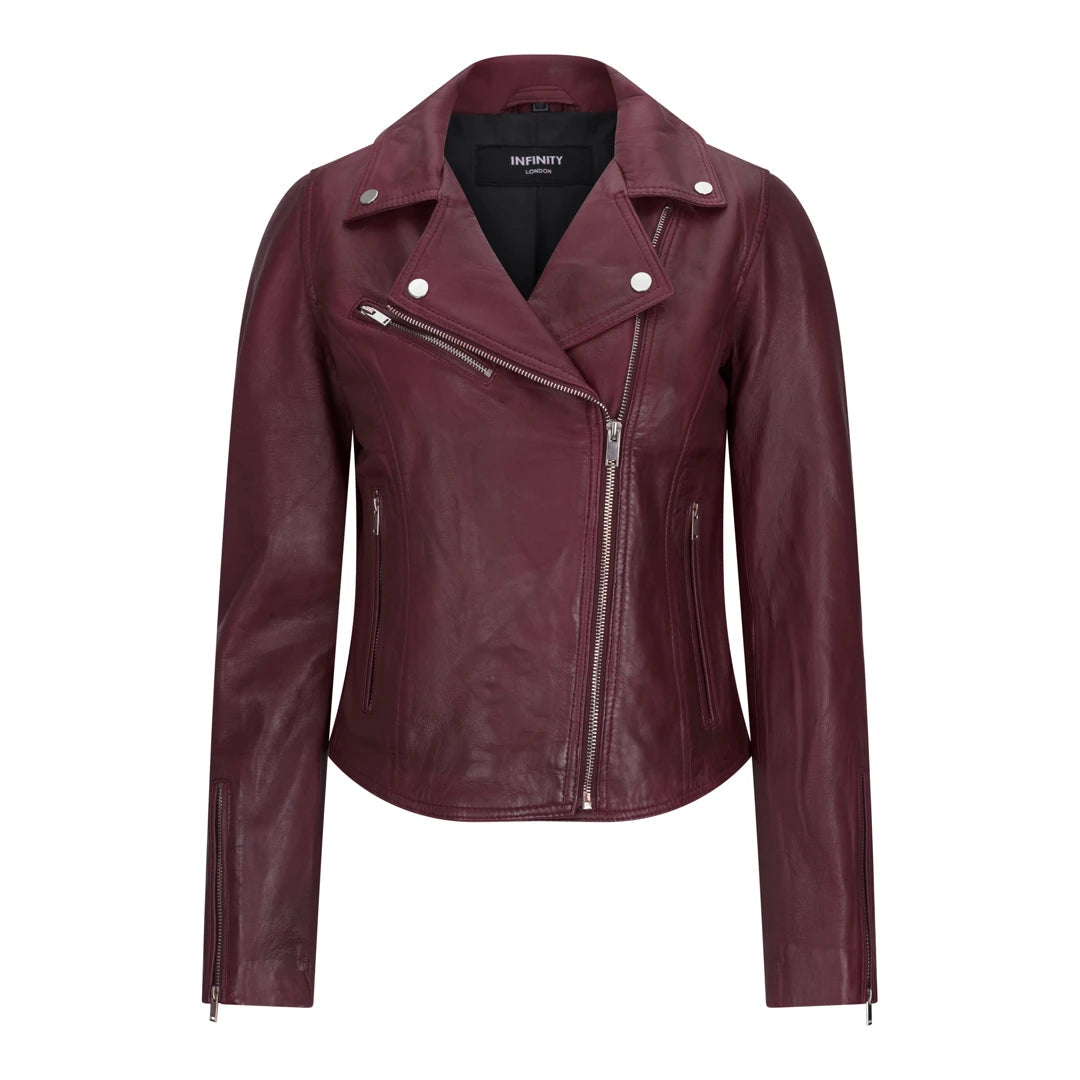 Womens Real Leather Biker Jacket Cross Zip Soft Slim Fit Brando Tan Brown Black Red Yellow-TruClothing