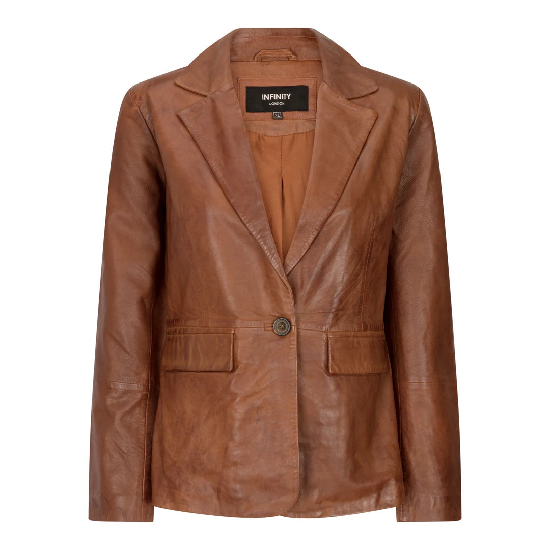 Tan leather blazer womens sales