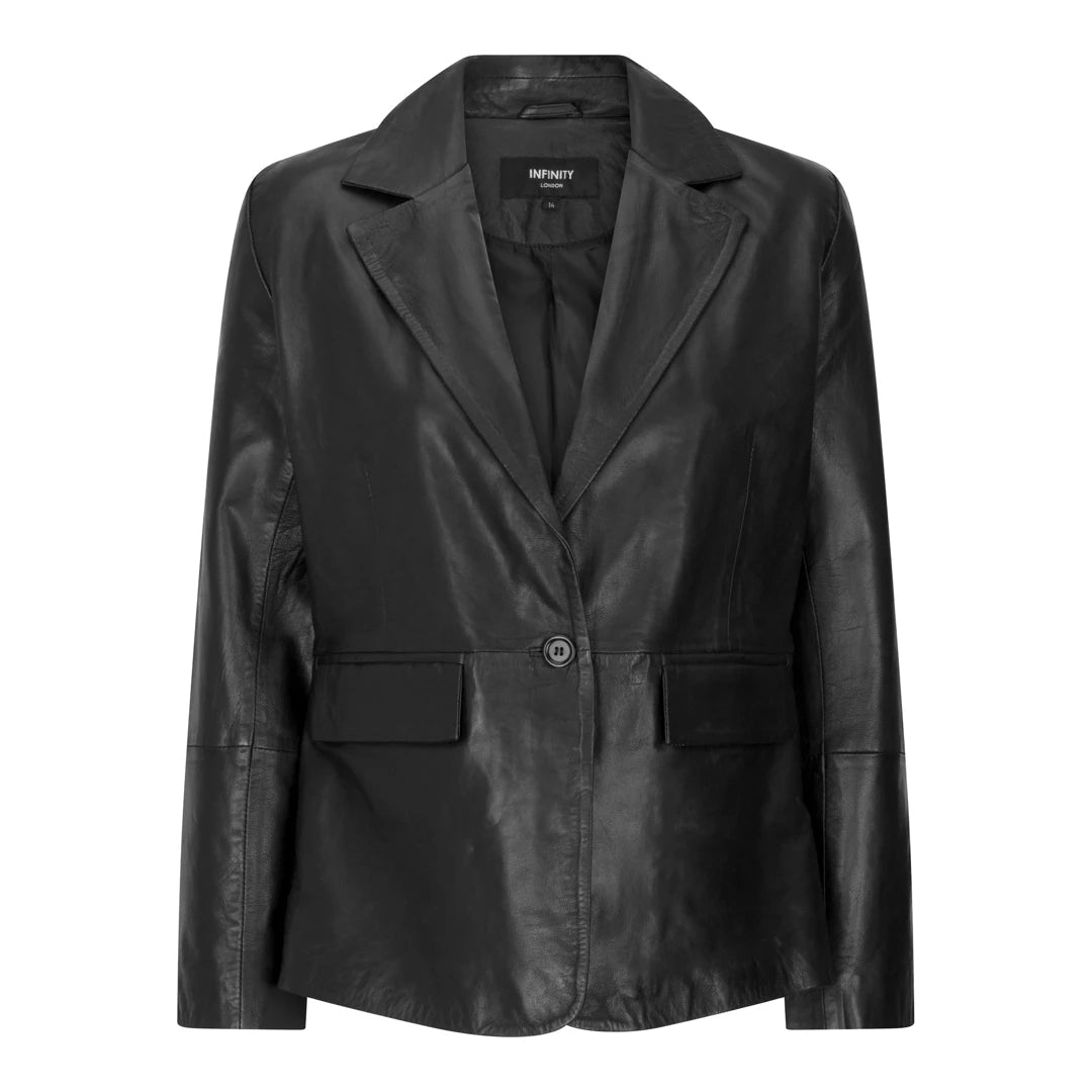 Infinity Women s Tan Black Classic 1 Buton Blazer TruClothing