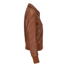 Womens Real Leather Bomber Jacket Short Zipped Retro Brown Tan Black Blue Grey-TruClothing