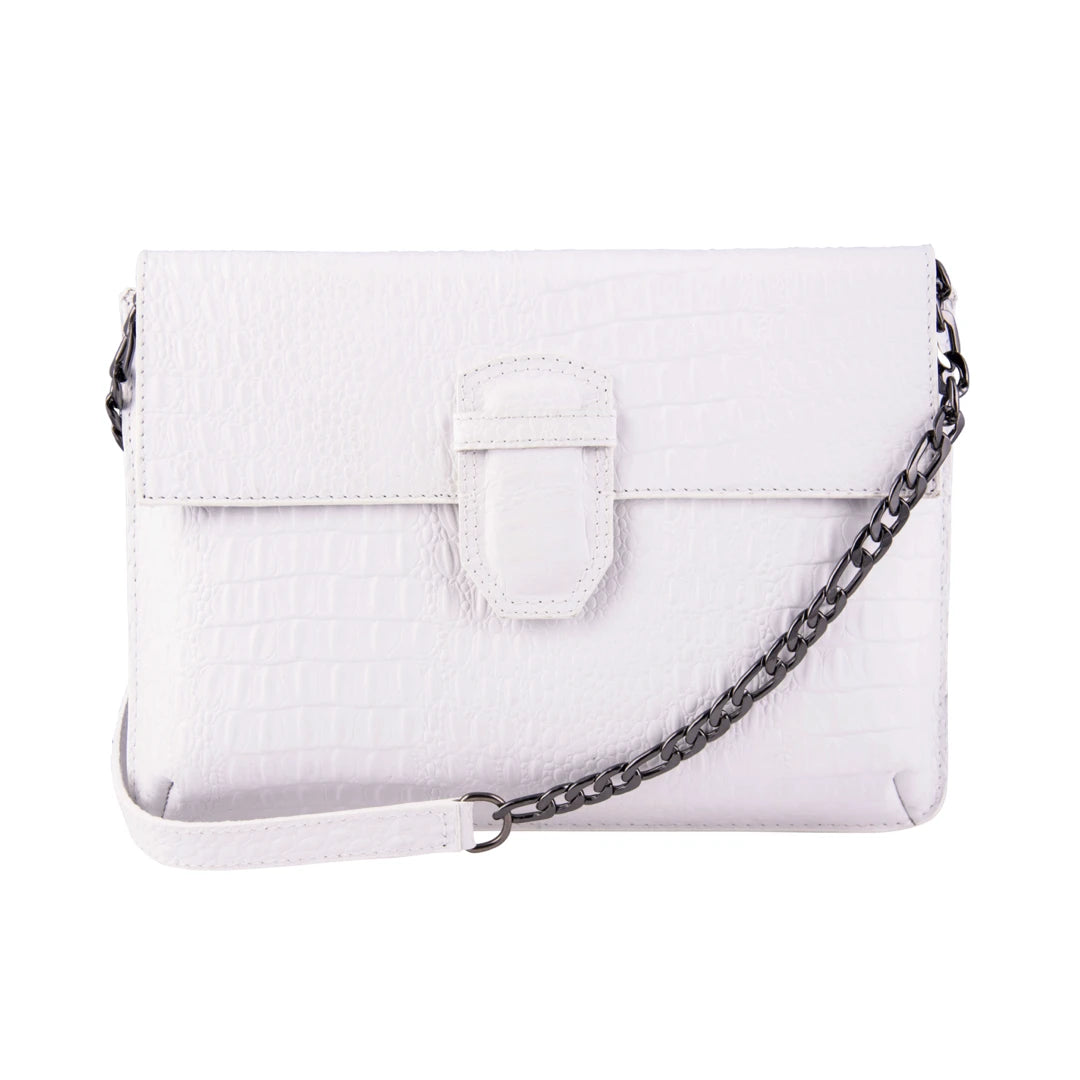 Womens Real Leather Buckle Hide Clutch Shoulder Bag Metal Chain Cross Body-TruClothing