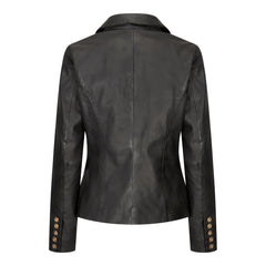 Womens Real Leather Jacket Short Retro Vintage Medieval Goth Punk Black Gold-TruClothing