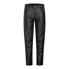 Womens Real Leather Jeans Trousers Casual Retro 1980s Vintage Black-TruClothing