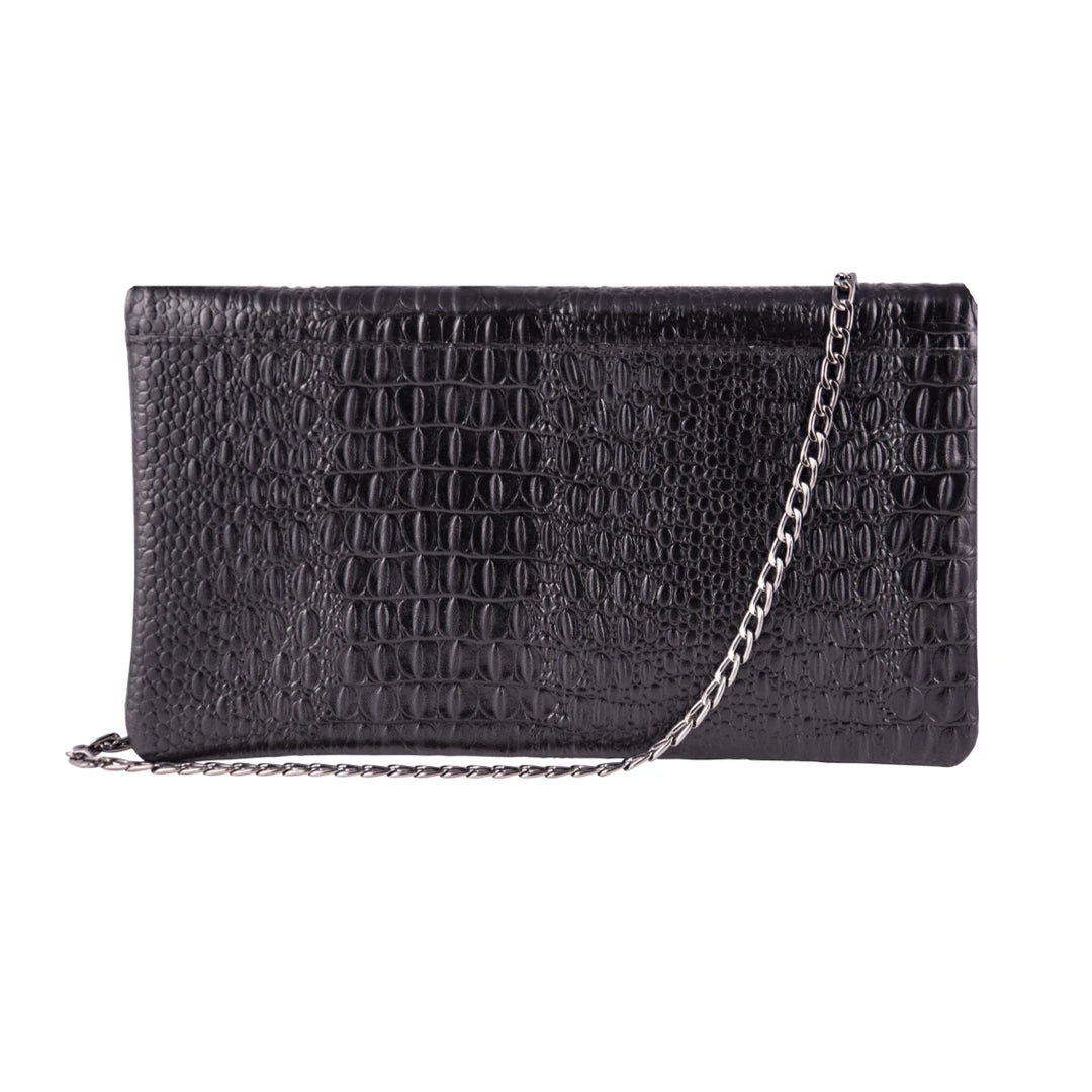 Womens Real Leather Patent Clutch Shoulder Bag Metal Chain Cross Body Textured-TruClothing