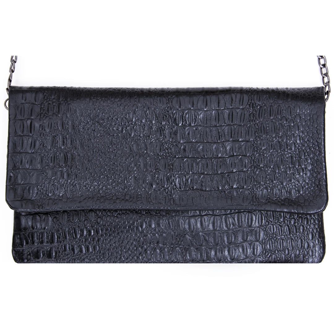Womens Real Leather Patent Clutch Shoulder Bag Metal Chain Cross Body Textured-TruClothing