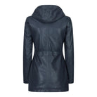Womens Real Leather Peacoat Hooded Parka Jacket Navy Blue Brown Tailored Fit 3/4 Long-TruClothing