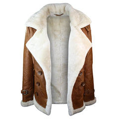 Womens Shearling Sheepskin Double Breasted Tan Brown Jacket-TruClothing