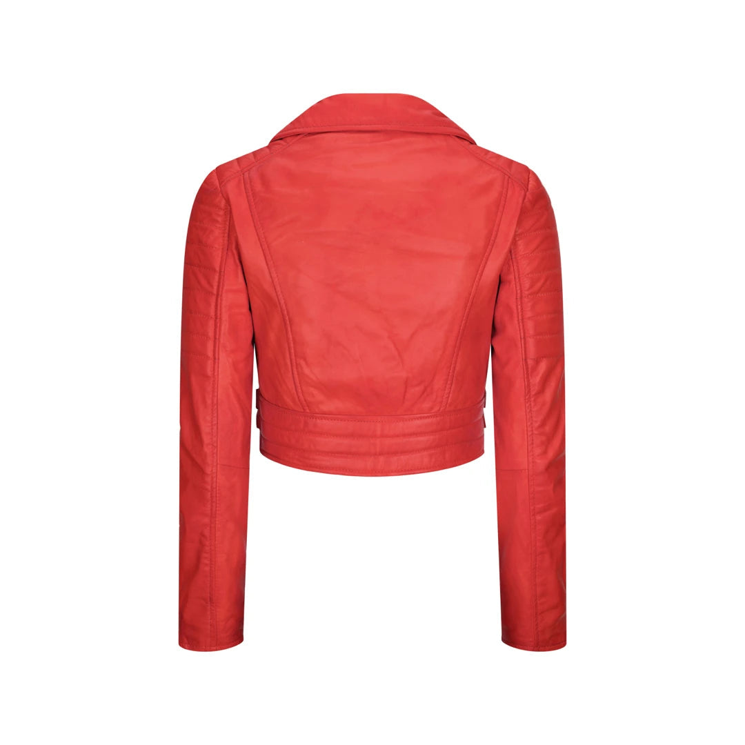 Womens Short Real Leather Jacket Cross Zip Biker Slim Fit Brando Soft Classic-TruClothing