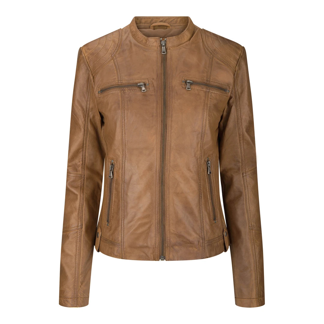 Womens Short Vitage Style Leather Jacket-TruClothing