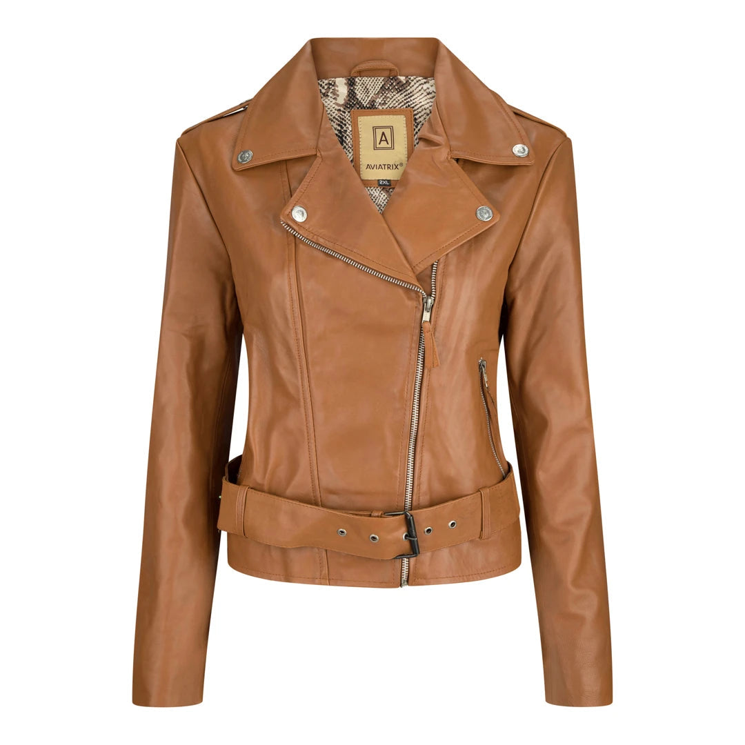 Womens Slim Fit Leather Jacket with Belt-TruClothing