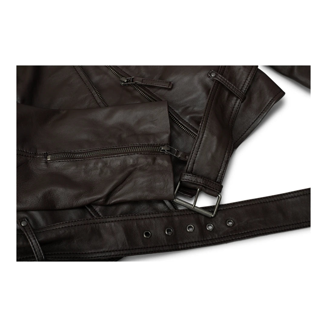 Womens Slim Fit Leather Jacket with Belt-TruClothing