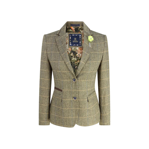 Cavani Albert Women s Tweed Herringbone Tan Check Blazer TruClothing